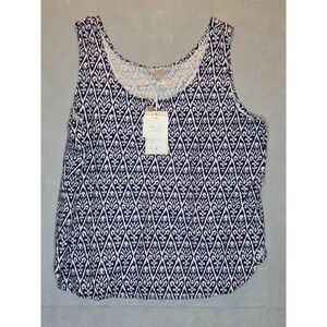 Hester & Orchard Navy White Ikat Linen Blend Tank Top LP969287 Women's M